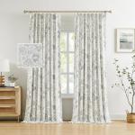Kayne Studio Blue Grey Blackout Curtain Panels Linen Botanical Leaf Print Floral Farmhouse Drapes Soundproof Light Blocking Window Treatment Living Room Bedroom Pinch Pleated BackTab,40"x108",2 Panels