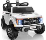 First Ride On 24V Kids Ride On Truck, Licensed Ford F-150 Raptor 2 Seater Electric Car w/Remote Control, Toddler Ride On Car Toys w/LED Lights, Bluetooth, Music, Truck Bed Storage, Soft Start (White)
