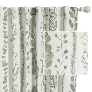 MEETSKY Sage Green Curtains 95 Inches Length 2 Panels Boho Curtains for Living Room Light Filtering Patterned Drapes for Bedroom Linen Style Back Tab Leaf Print Window Treatment, 50” Wide Each Panel