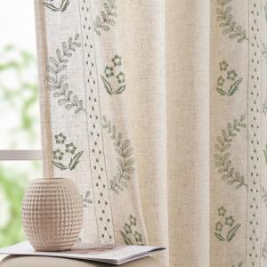 jinchan Belrose Linen Curtains for Bedroom Floral Curtains 72 Inch Length Linen Blend Sage Green Embroidered Drapes Farmhouse Flower Patterned Drapes for Living Room Window Treatments Set 2 Panels