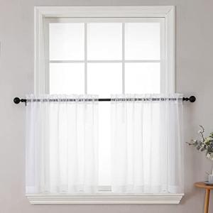 Chyhomenyc Sheer White Tier Curtains 24 Inch Length Set, Small Window Curtains Treatment for Bathroom/Living Room/Cafe/Basement, Short Voile Curtain Tiers 42in x 24in, Rod Pocket, 2 PCS