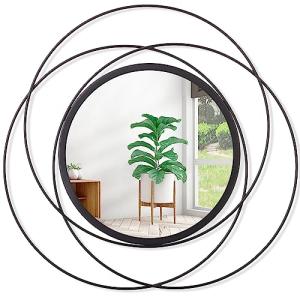 HLFMVWE Black Circle Mirror Wall Decorative Metal Wall Mirror, Art Small Round Wall Home Mirror, Decor Living Room Bedroom Bathroom Entryway 12"