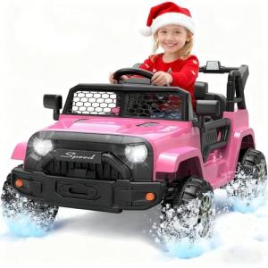 Hotsolo 12V Power Wheels with Remote Control, Electric Car for Kids with LED Lights, 3 Speeds, Music & Horn, Power Wheel for 3-6 Ages Boy Girl Gift, Pink