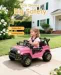 Hotsolo 12V Power Wheels with Remote Control, Electric Car for Kids with LED Lights, 3 Speeds, Music & Horn, Power Wheel for 3-6 Ages Boy Girl Gift, Pink