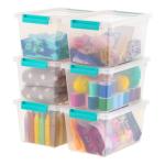 IRIS USA 4 Qt. Small Plastic Storage Bins with Lids, 6 Pack, Clip Box Containers for Craft Storage, Organizing Tote Sensory Bins for Home, Office & Art Supplies, Stackable, Clear