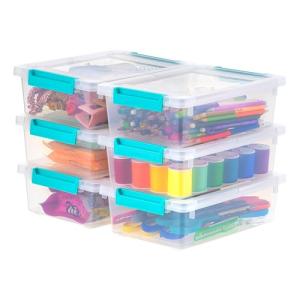 IRIS USA 2 Qt. Small Plastic Storage Bins with Lids, 6 Pack, Clip Box Containers for Craft Storage, Organizing Tote Sensory Bins for Home, Office & Art Supplies, Stackable, Clear