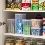 IRIS USA Vertical Plastic Flip Top Storage Containers Bins with Lids for Pantry, Home, Office, Organization, Medium, Stackable Hinged Organizer with Latches, Clear, 10 Pack