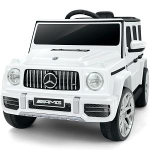 ELEMARA Licensed Mercedes-Benz AMG G63 Ride on Toys,Electric Car for Kids W/Parents Control,Electric Powered A Wagon Ride On Truck Toy,Spring Suspension,Bluetooth,Flickering Lights/LED Lights, White