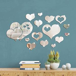 17 Pieces Heart Mirror Wall Decal 3D Acrylic Heart Mirrors Wall Art Decor Removable Sticker for Living Room Bedroom Home Decoration