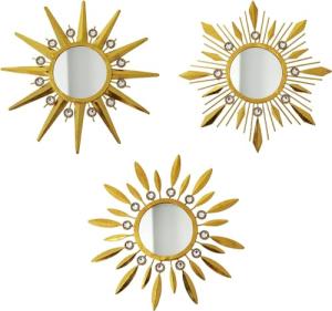 Champagne Gold Round Mirrors for Wall Art Pack of 3, Decorative Mirror Wall Decor& Vintage Room Decor, Sunburst Circle Mirrors Modern Gifts for Women & Moms, Rhinestones Mirror