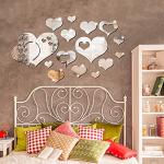 17 Pieces Heart Mirror Wall Decal 3D Acrylic Heart Mirrors Wall Art Decor Removable Sticker for Living Room Bedroom Home Decoration