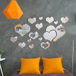 17 Pieces Heart Mirror Wall Decal 3D Acrylic Heart Mirrors Wall Art Decor Removable Sticker for Living Room Bedroom Home Decoration