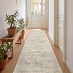 Restydon Rug Runners for Hallways Non Slip - 2x8 Runner Rug for Bedroom, Washable Runner with Rubber Backing, Soft Low-Pile Carpet for Kitchen, Laundry, Bathroom (2'x8', Beige/Ivory)