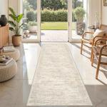 Restydon Rug Runners for Hallways Non Slip - 2x8 Runner Rug for Bedroom, Washable Runner with Rubber Backing, Soft Low-Pile Carpet for Kitchen, Laundry, Bathroom (2'x8', Beige/Ivory)