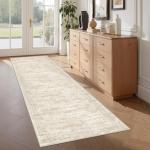 Restydon Rug Runners for Hallways Non Slip - 2x8 Runner Rug for Bedroom, Washable Runner with Rubber Backing, Soft Low-Pile Carpet for Kitchen, Laundry, Bathroom (2'x8', Beige/Ivory)