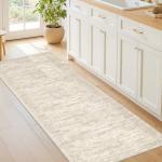 Restydon Rug Runners for Hallways Non Slip - 2x8 Runner Rug for Bedroom, Washable Runner with Rubber Backing, Soft Low-Pile Carpet for Kitchen, Laundry, Bathroom (2'x8', Beige/Ivory)