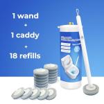 Disposable Toilet Brush and Holder Set with 18 Count Cleaner Refills Pads Replacement Heads,1 Wand Handle, 1 Storage Caddy,Essential for Toilet Bowl Cleaners,Bathroom Cleaning, Bathtub