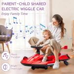 12V Electric Wiggle Car with Pedal for Kids, Rechargeable 2 in 1 Swing Car, Drifting Ride On Toys with Backrest, Anti-Rollover, Spray, Flashing Light, Music, for Ages 3 and Up, 150 Lbs (Red-Black)