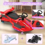 12V Electric Wiggle Car with Pedal for Kids, Rechargeable 2 in 1 Swing Car, Drifting Ride On Toys with Backrest, Anti-Rollover, Spray, Flashing Light, Music, for Ages 3 and Up, 150 Lbs (Red-Black)