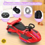 12V Electric Wiggle Car with Pedal for Kids, Rechargeable 2 in 1 Swing Car, Drifting Ride On Toys with Backrest, Anti-Rollover, Spray, Flashing Light, Music, for Ages 3 and Up, 150 Lbs (Red-Black)