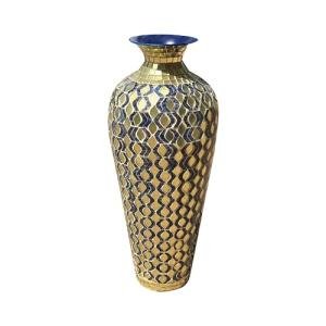 DecorShore 20” Navy Blue & Gold Mosaic Floor Vase – Tall Metal with Geometric Tessellation Pattern | Handmade Decorative Vase for Home Decor, Living Room, Bedroom, Centerpiece & Tabletop