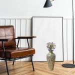 DecorShore 20” Navy Blue & Gold Mosaic Floor Vase – Tall Metal with Geometric Tessellation Pattern | Handmade Decorative Vase for Home Decor, Living Room, Bedroom, Centerpiece & Tabletop