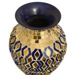 DecorShore 20” Navy Blue & Gold Mosaic Floor Vase – Tall Metal with Geometric Tessellation Pattern | Handmade Decorative Vase for Home Decor, Living Room, Bedroom, Centerpiece & Tabletop