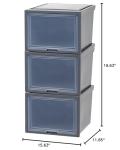 IRIS USA 3Pack 42qt Stackable Plastic Dresser Chest with Flip-Up Door, Dark Gray