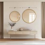 Madison Park Round Mirror, Metal Frame Circle Mirror 27 inch, Wall Art Decor Mounted Hanging for Entryway, Bathroom, hallway, Living Room, Vanity, Marlowe, Gold