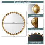 Madison Park Round Mirror, Metal Frame Circle Mirror 27 inch, Wall Art Decor Mounted Hanging for Entryway, Bathroom, hallway, Living Room, Vanity, Marlowe, Gold