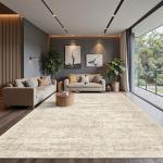 Soalmost 10x14 Area Rugs for Living Room, Non Slip Machine Washable Vintage Rugs, Low Pile Lightweight Large Rug for Bedroom, Dining Room, Home Office Beige