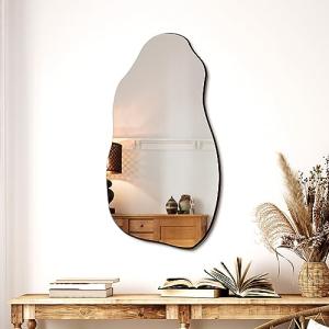 TRAHOME Irregular Asymmetrical Wall Mirror for Living Room Bathroom Entryway, Modern Decorative Mirror Hanging (Hook Style, 32'' x 18'')