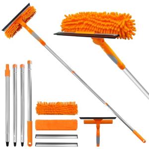 67" Squeegee Window Cleaner 2 in 1 Rotatable Window Cleaning Tool Kit with Extension Pole, Window Washing Equipment with Bendable Head for Indoor & Outdoor High Windows and Car Glass