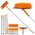 67" Squeegee Window Cleaner 2 in 1 Rotatable Window Cleaning Tool Kit with Extension Pole, Window Washing Equipment with Bendable Head for Indoor & Outdoor High Windows and Car Glass