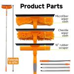 67" Squeegee Window Cleaner 2 in 1 Rotatable Window Cleaning Tool Kit with Extension Pole, Window Washing Equipment with Bendable Head for Indoor & Outdoor High Windows and Car Glass