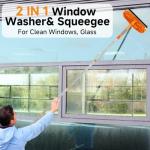 67" Squeegee Window Cleaner 2 in 1 Rotatable Window Cleaning Tool Kit with Extension Pole, Window Washing Equipment with Bendable Head for Indoor & Outdoor High Windows and Car Glass