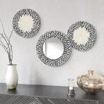 TEIPAI Natural Mother of Pearl Mirror Wall Decor for Bedroom Bathroom, 3PCS Geometric Wall Art Modern Home Office, Handmade Mosaic Art Circle Sculptures for Kitchen Living Dining Room (Black White)