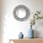 TEIPAI Natural Mother of Pearl Mirror Wall Decor for Bedroom Bathroom, 3PCS Geometric Wall Art Modern Home Office, Handmade Mosaic Art Circle Sculptures for Kitchen Living Dining Room (Black White)