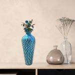 DecorShore Mosaic 20 Inch Decorative Tall Floor Vase, for Home Decor Geometric Pattern Metal Vase with Glass Mosaic- Blue and Turquoise Tessellation Pattern