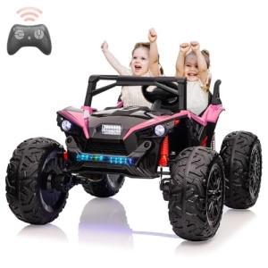 2 Seaters 24V Ride on UTV with Remote Control,10AH Battery, 400W Powerful Motors with 17" EVA Wheels, 20.5“ Seat Width Electric Ride Toy with Metal Suspension,LED Lights,Music,Horn (Rose)