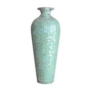 DecorShore 20” Mint Green Iron Mosaic Floor Vase – Tall, Handmade Decorative with Geometric Pattern for Centerpieces, Home Décor, Living Room, Bedroom, Tabletop