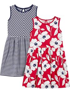 Simple Joys by Carter's Toddler Girls' Short-Sleeve and Sleeveless Dress Sets, Pack of 2, Poppy Print/Stripe, 3T