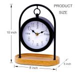 Metal Black Farmhouse Desk Clock with Wooden Base, Decorative Table Clock for Living Room, Silent Mantel Clocks Shelf Decor Battery Operated, 10 x 8 x 4.5 Inches, Black