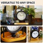 Metal Black Farmhouse Desk Clock with Wooden Base, Decorative Table Clock for Living Room, Silent Mantel Clocks Shelf Decor Battery Operated, 10 x 8 x 4.5 Inches, Black