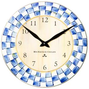 MACKENZIE-CHILDS Wall Clock, Decorative Clock for Kitchen and Living Room, Blue-and-White Royal Check