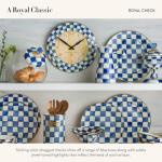 MACKENZIE-CHILDS Wall Clock, Decorative Clock for Kitchen and Living Room, Blue-and-White Royal Check