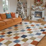 PureCozy Checkered Rug 8x10 for Living Room, Modern Rainbow Shag Rug Washable Non-Slip Large Area Rug Super Soft Indoor Fuzzy Carpet Fluffy Rugs for Bedroom Home Aesthetic Decor