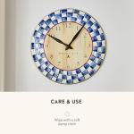 MACKENZIE-CHILDS Wall Clock, Decorative Clock for Kitchen and Living Room, Blue-and-White Royal Check