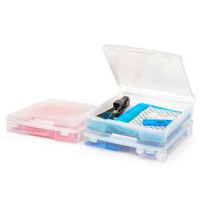 Iris Ohyama, Portable Plastic Storage Case with Handle, 10L, Set of 3, Clear, Snap-Tight Latch, Stackable, For Notebook, Paper, Craft Supplies, Hobby, Art, Office, Organizer, Box, BPA Free, SBC-350