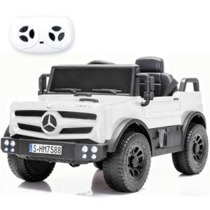 Tcaraiwen 12V Ride on Car for Kids, Licensed Mercedes-Benz Unimog w/Parent Remote Control, LED Headlights, Music Player & Horn for 3-5 Years Toddler, White